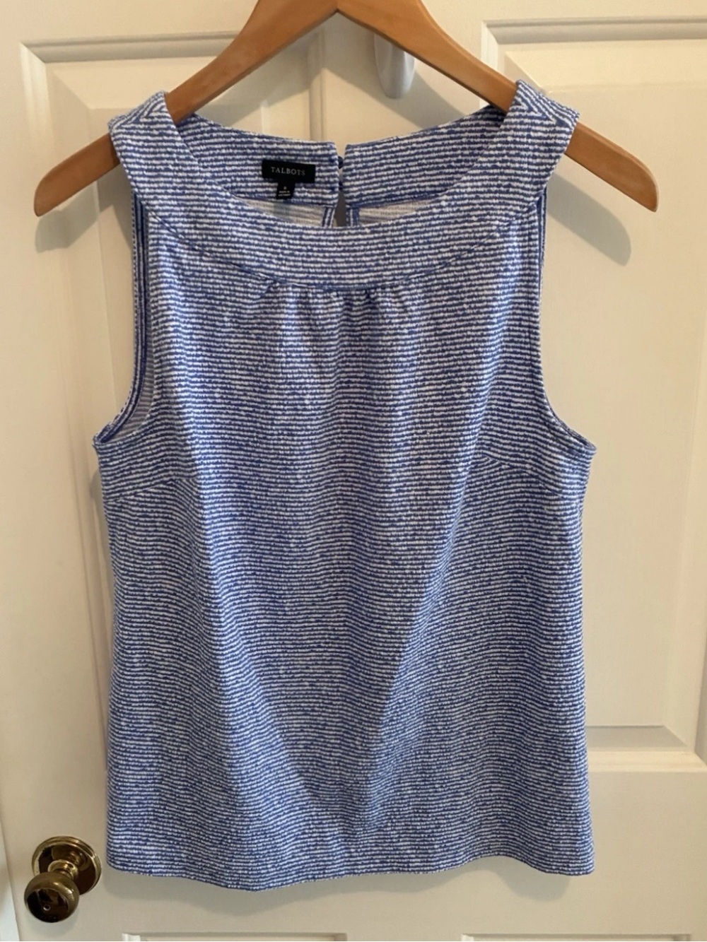Talbots Blue & White Stripe Sleeveless Knit Top, Small